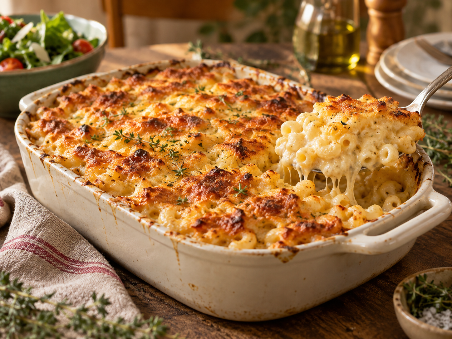 Golden Macaroni Cheese Bake with a crisp cheese topping